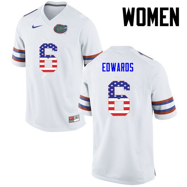 Florida Gators Women #6 Brian Edwards College Football USA Flag Fashion White